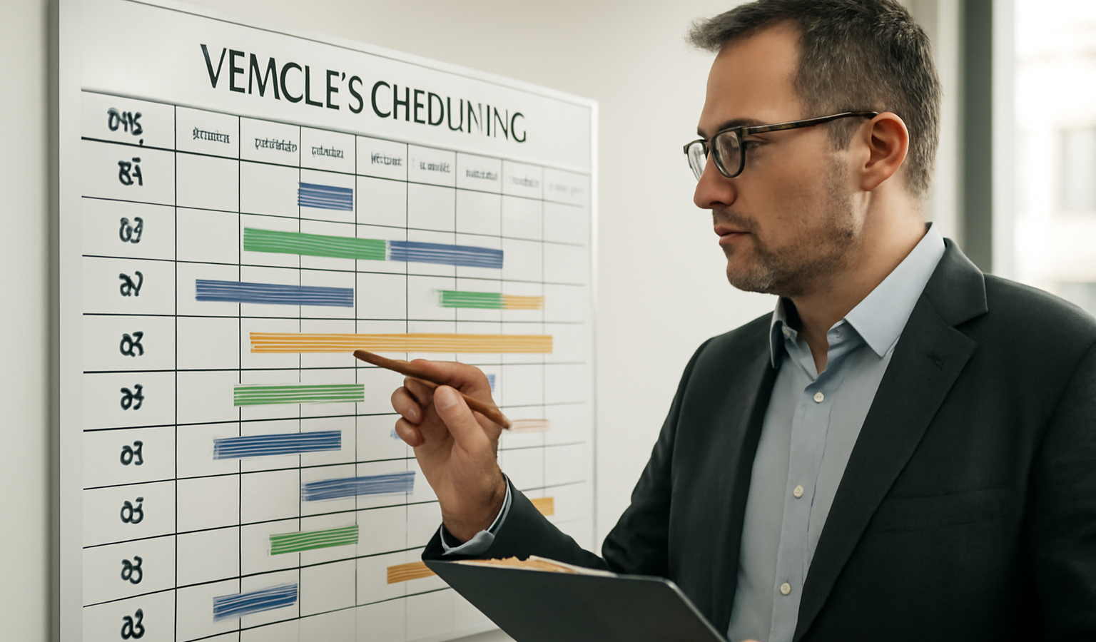 gestionnaire vérifiant planning de véhicules