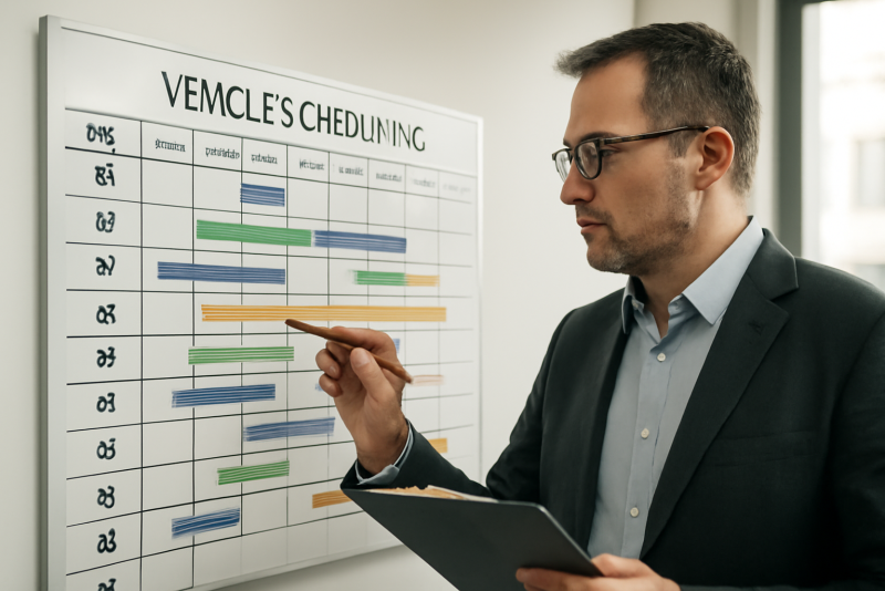 gestionnaire vérifiant planning de véhicules