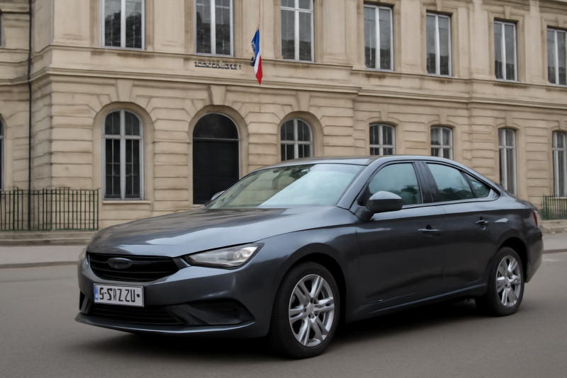 voiture avec plaques temporaires devant préfecture