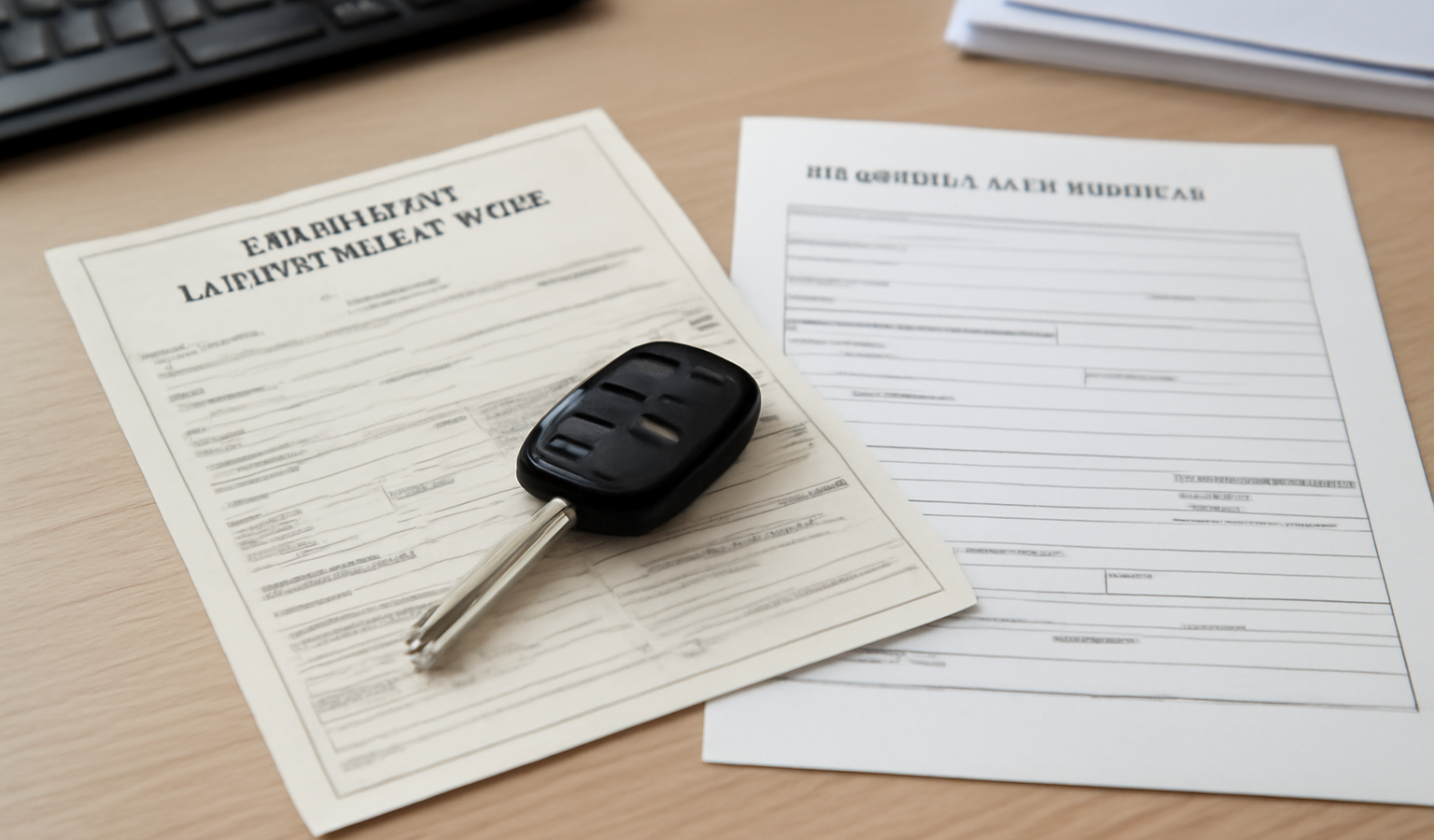 documents vehicule poses sur bureau administratif