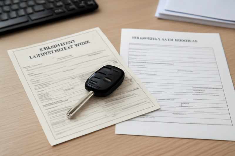 documents vehicule poses sur bureau administratif