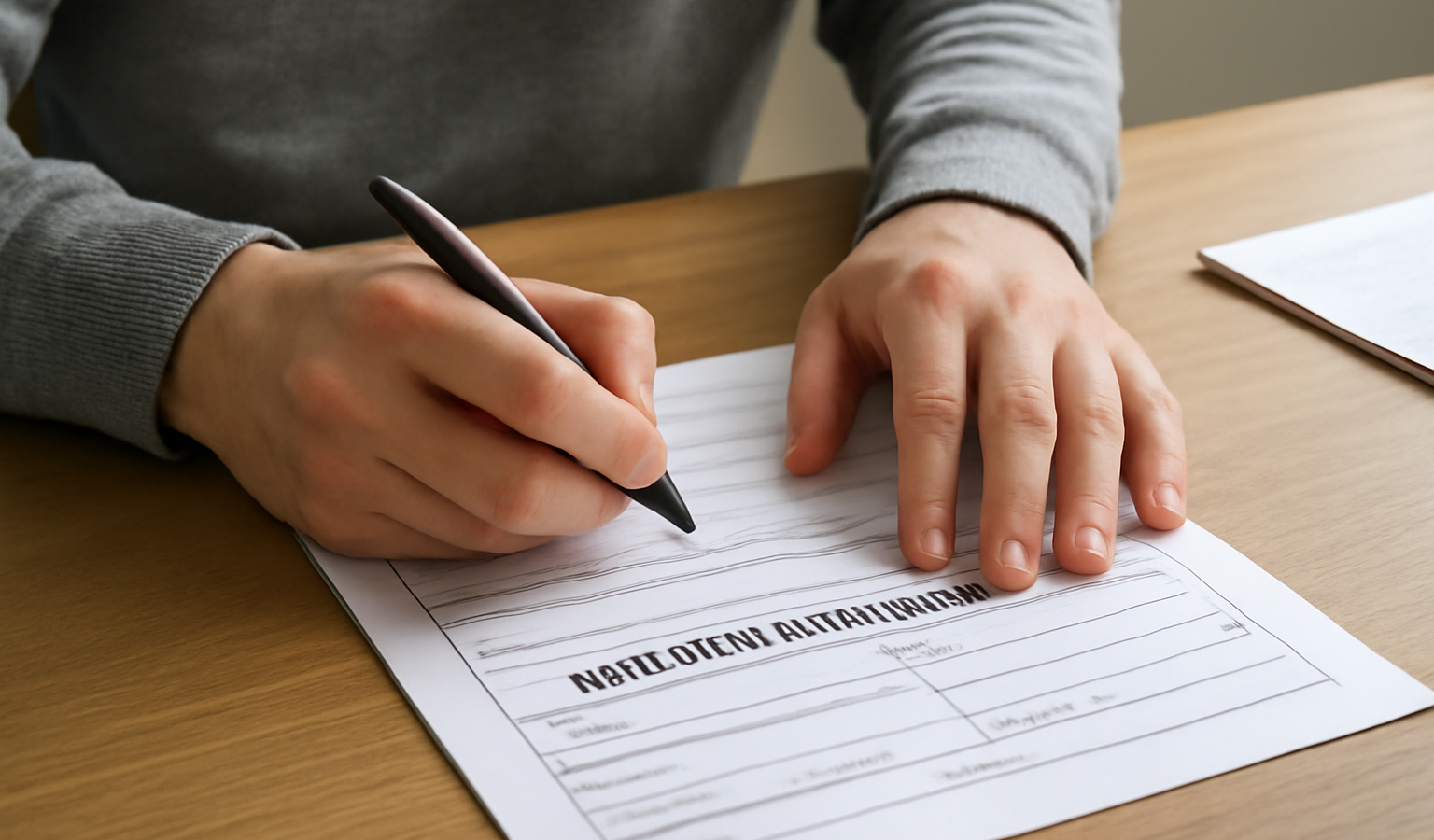 personne remplissant dossier d'immatriculation sur table