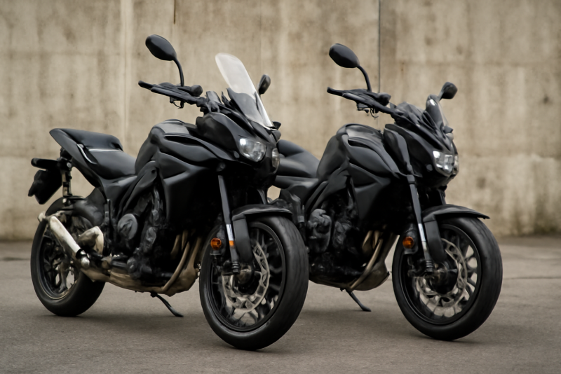 deux motos de route garees cote a cote