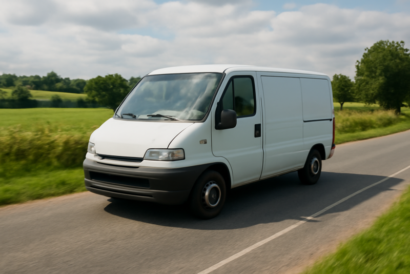 fourgon utilitaire roulant sur route de campagne