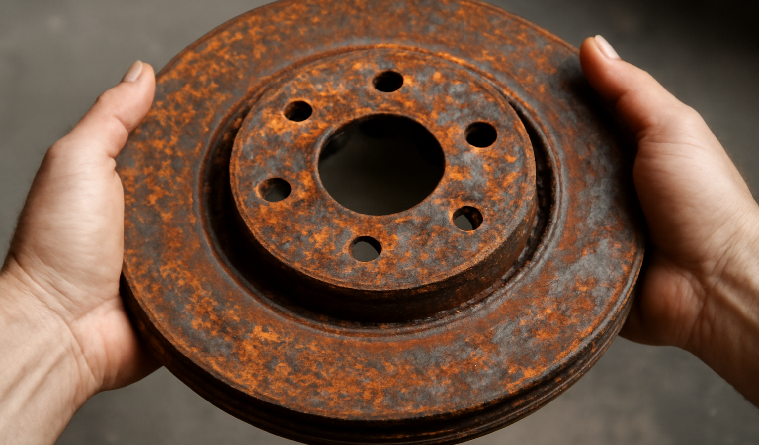 mains examinant disque de frein rouille