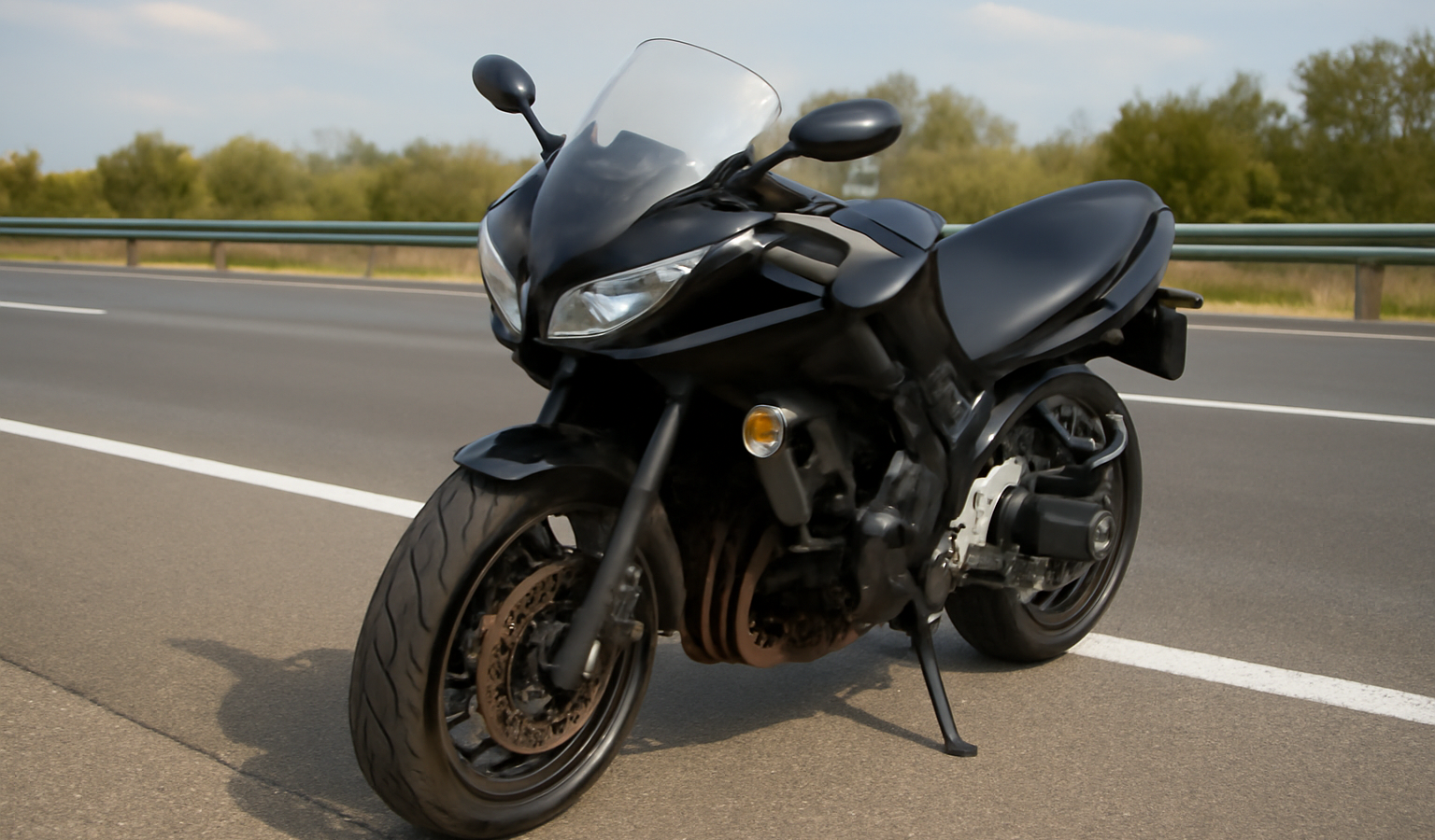 moto arrêtée sur bande d'arrêt d'urgence