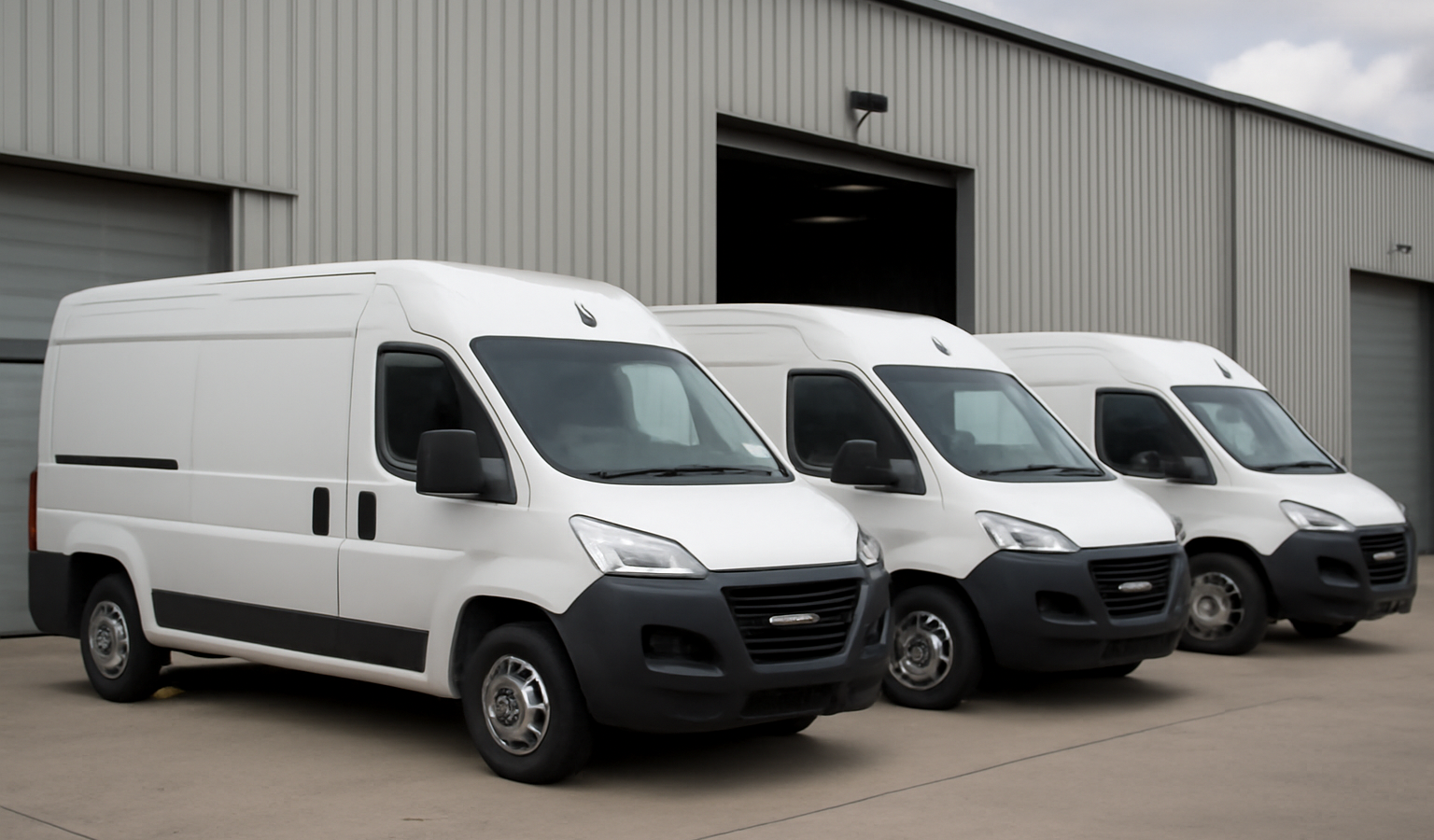 camionnettes de livraison garées devant entrepôt