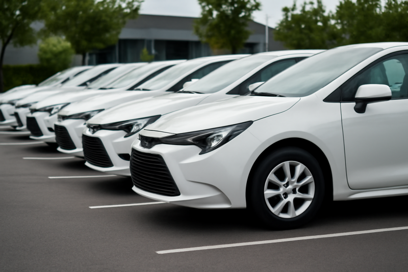 rangée de voitures de société sur parking