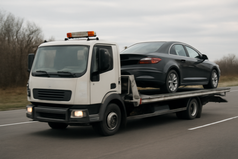 camion transportant une voiture sur remorque