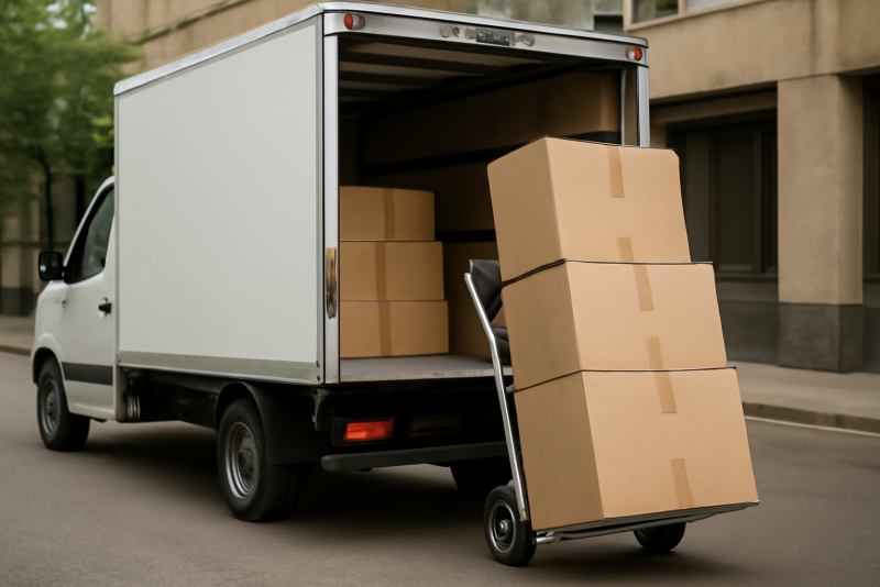 camion de livraison chargeant gros colis