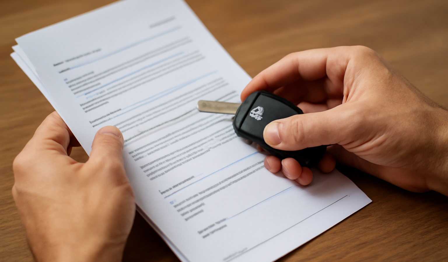 mains manipulant des papiers et clés de voiture