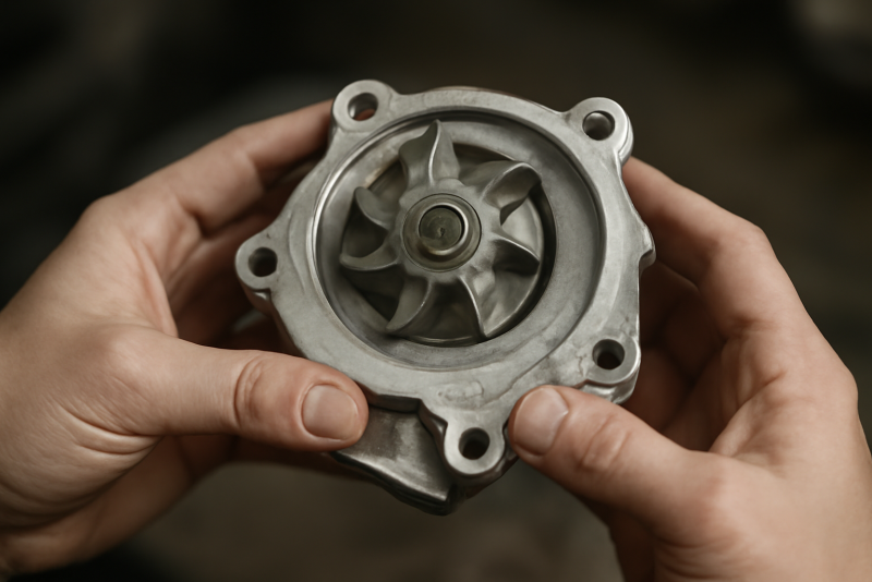 mains tenant une piece automobile