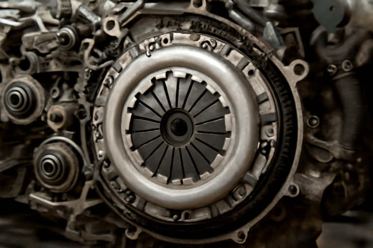 moteur ouvert avec systeme embrayage visible