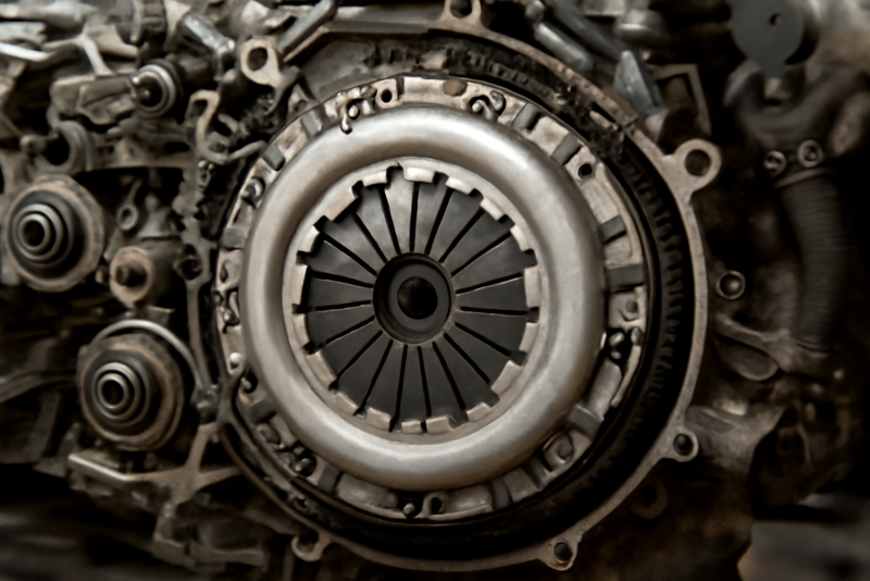 moteur ouvert avec systeme embrayage visible