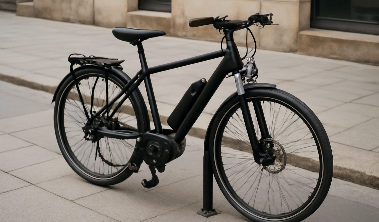 vélo électrique attaché à arceau urbain