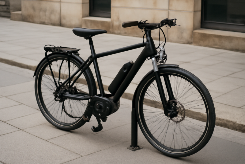 vélo électrique attaché à arceau urbain