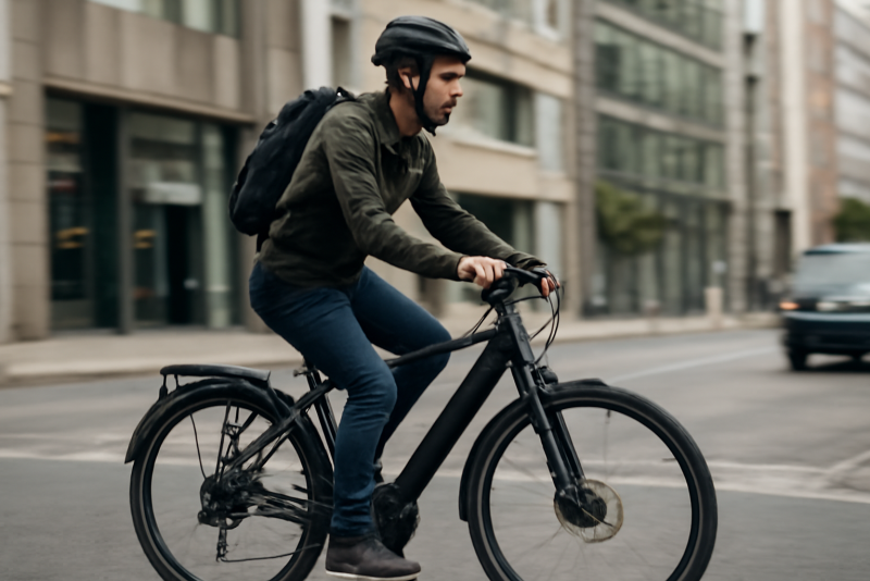cycliste sur velo electrique en zone urbaine
