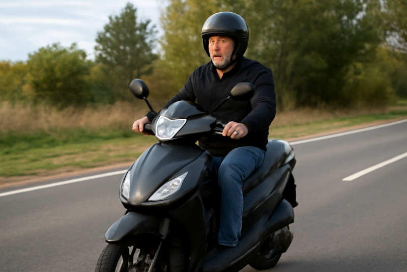 conducteur adulte sur scooter en bord de route
