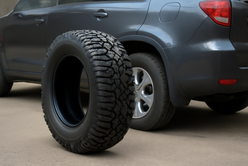 pneu tout-terrain posé à côté SUV