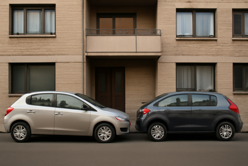 deux citadines garees devant un immeuble