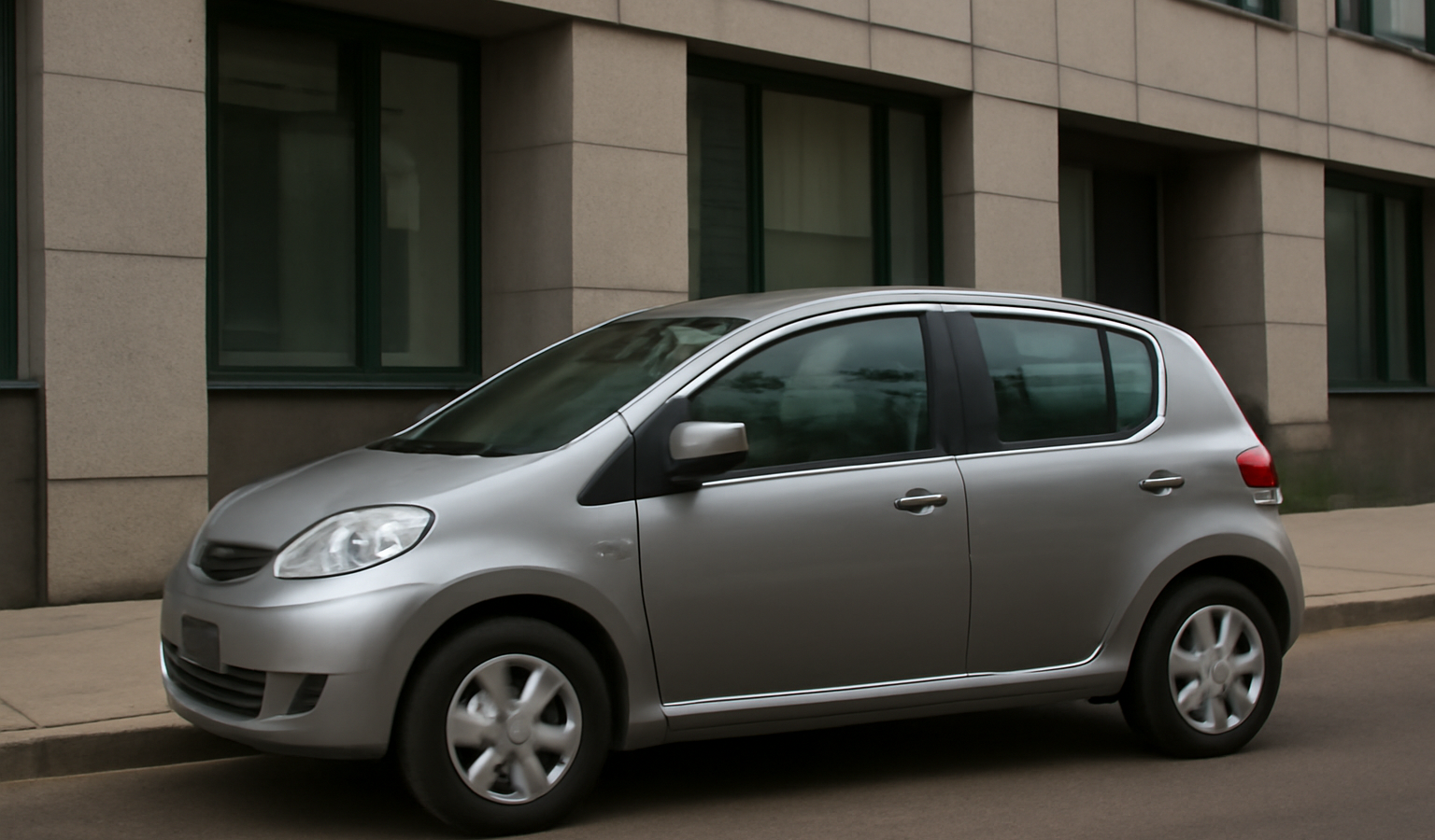 voiture compacte garee devant immeuble