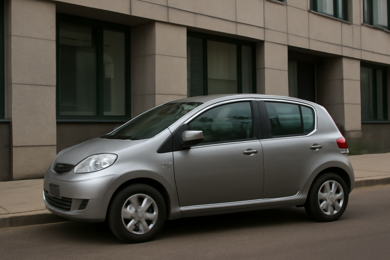 voiture compacte garee devant immeuble