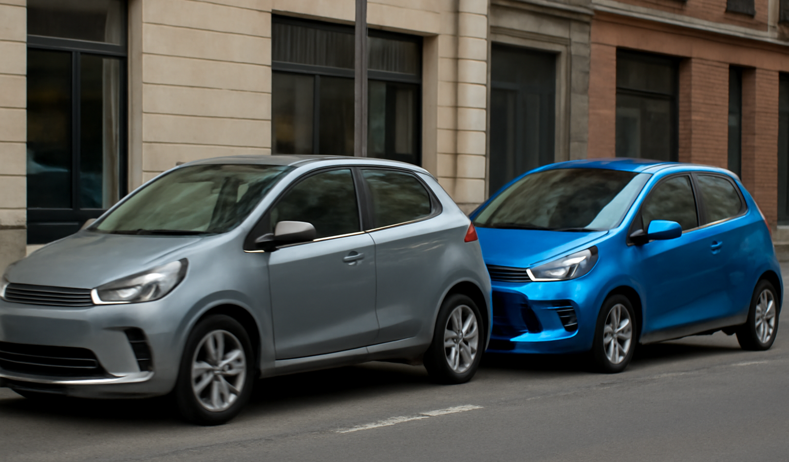 deux voitures compactes garées en ville