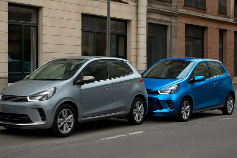 deux voitures compactes garées en ville
