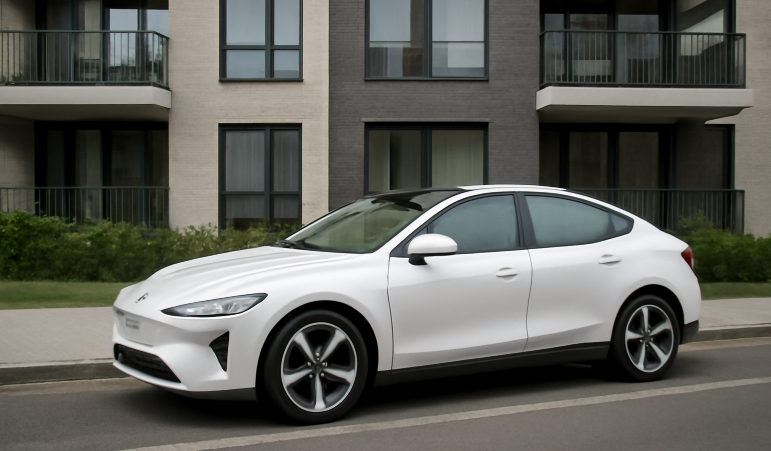 voiture electrique garée devant immeuble residentiel