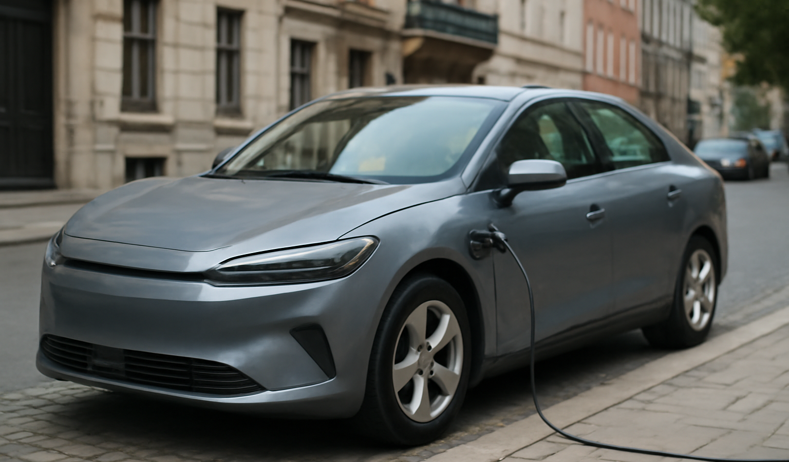 voiture electrique occasion stationnee en ville