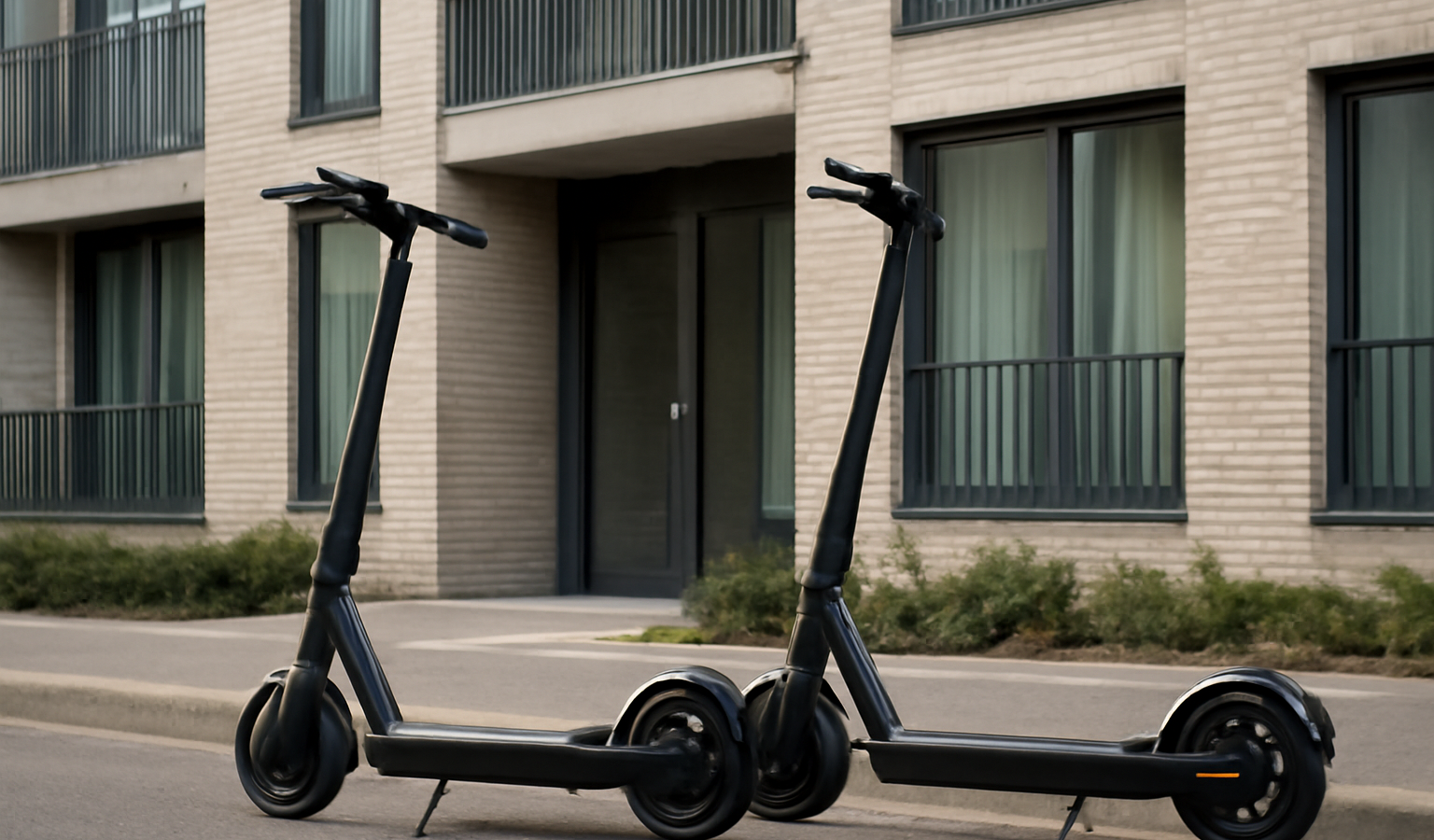 deux scooters électriques garés devant un immeuble