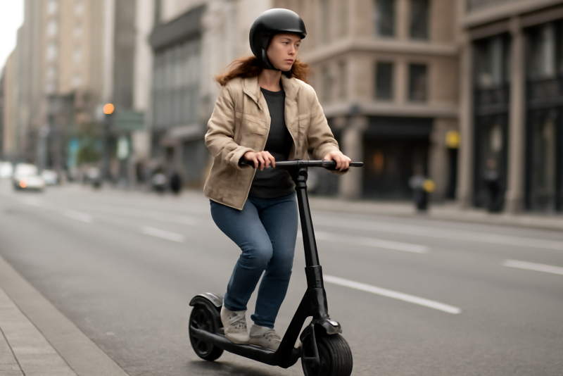 personne montant un scooter electrique en ville
