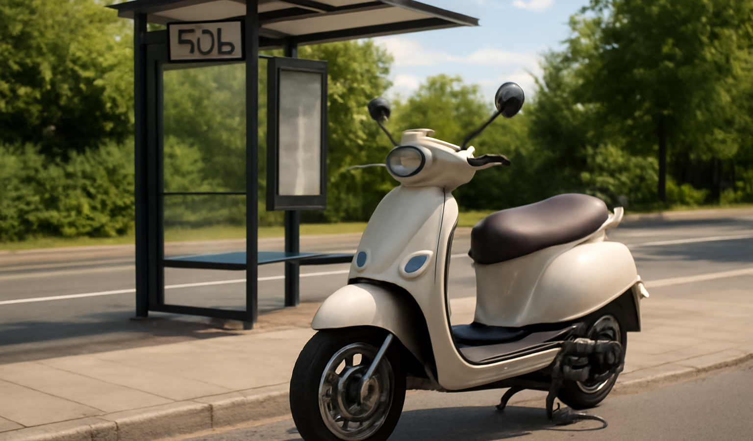 scooter stationne pres d un arret de bus