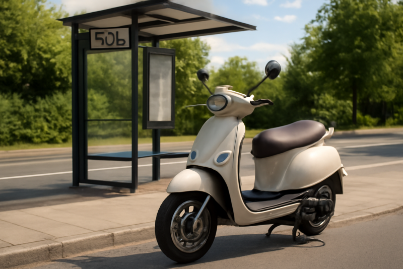scooter stationne pres d un arret de bus