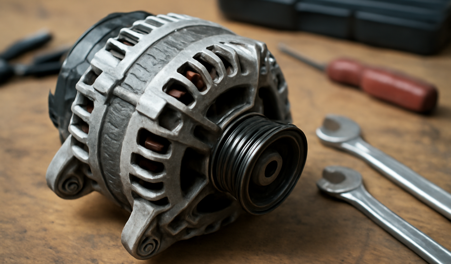 alternateur automobile expose pres d'outils