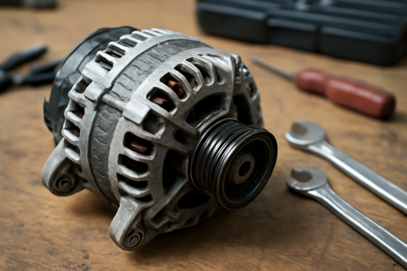 alternateur automobile expose pres d'outils
