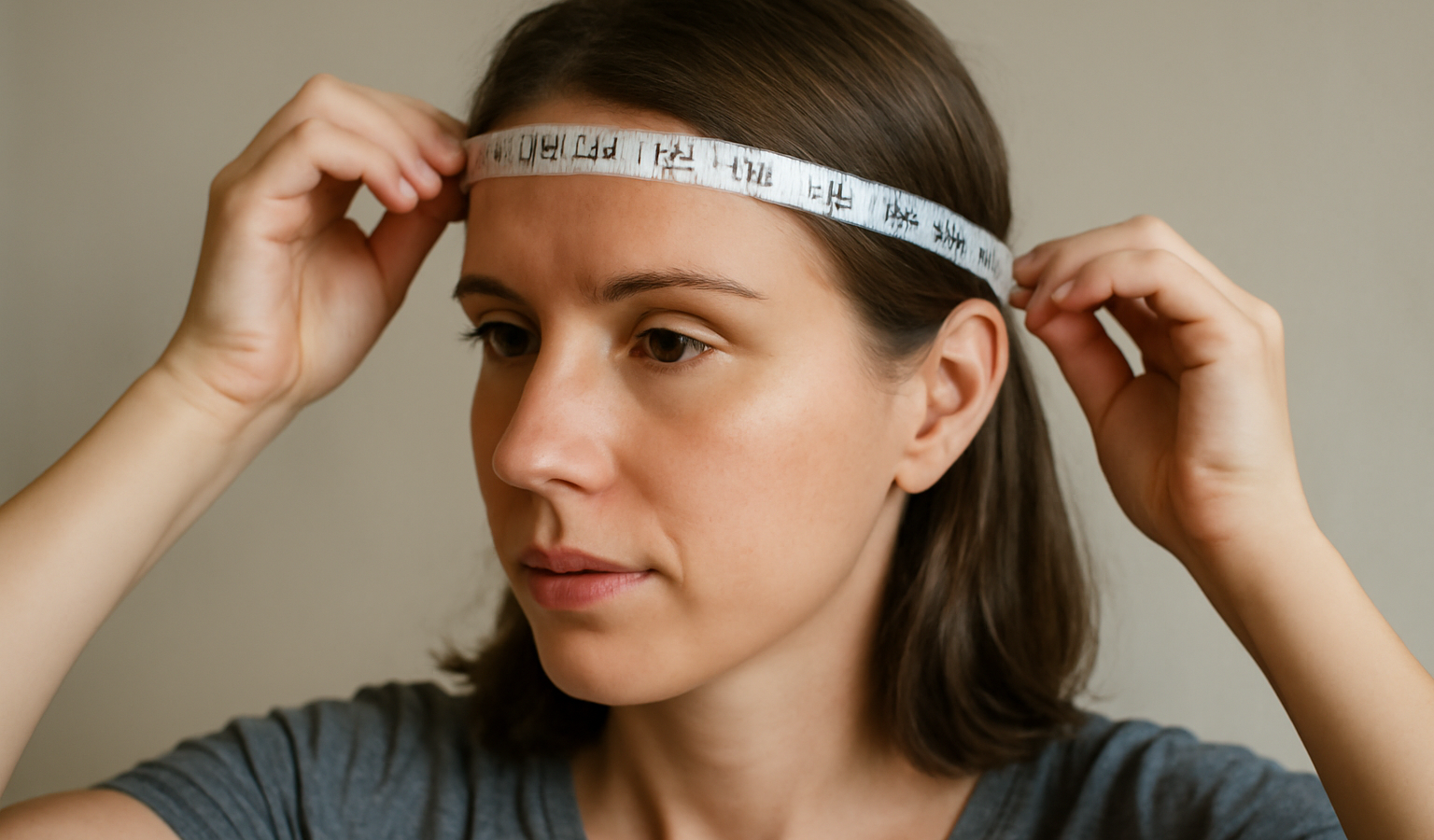 personne mesurant tour de tête avec mètre