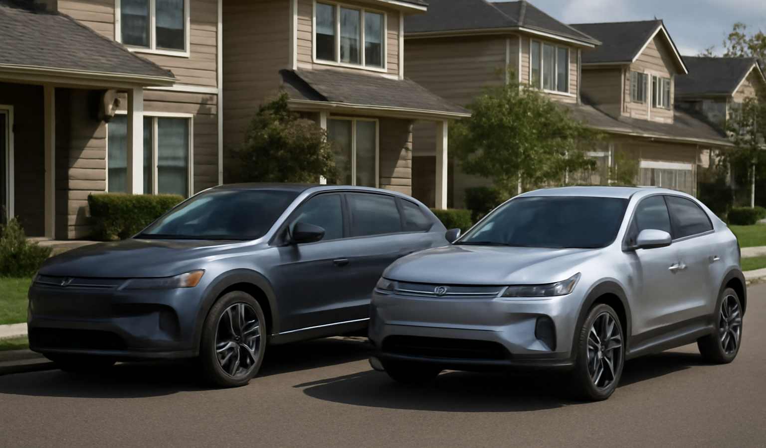 deux SUV électriques garés en zone résidentielle
