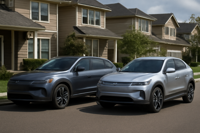 deux SUV électriques garés en zone résidentielle