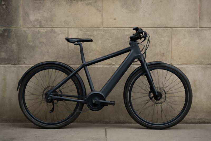vélo électrique appuyé contre un mur urbain