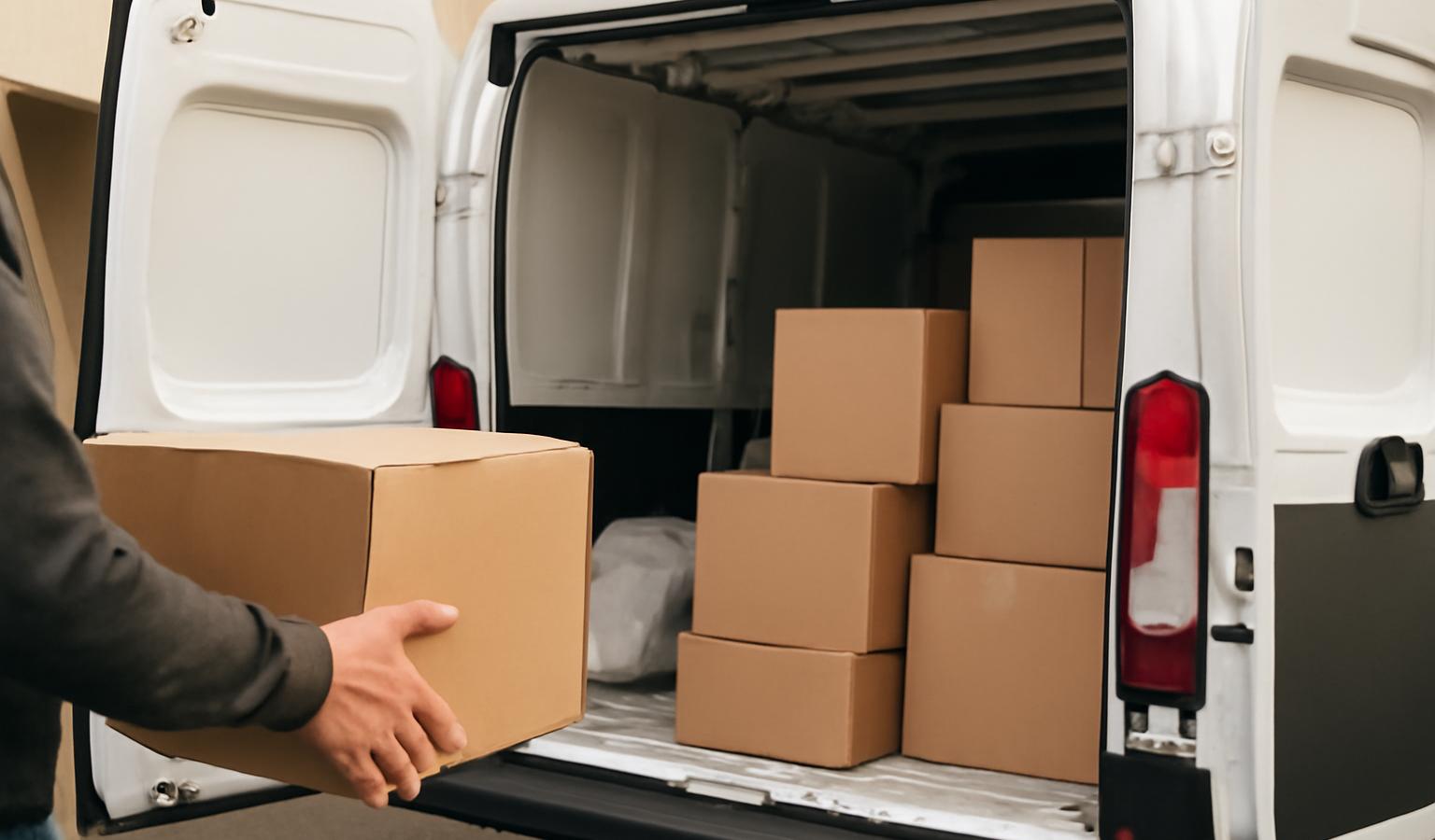 fourgon en cours de chargement avec cartons