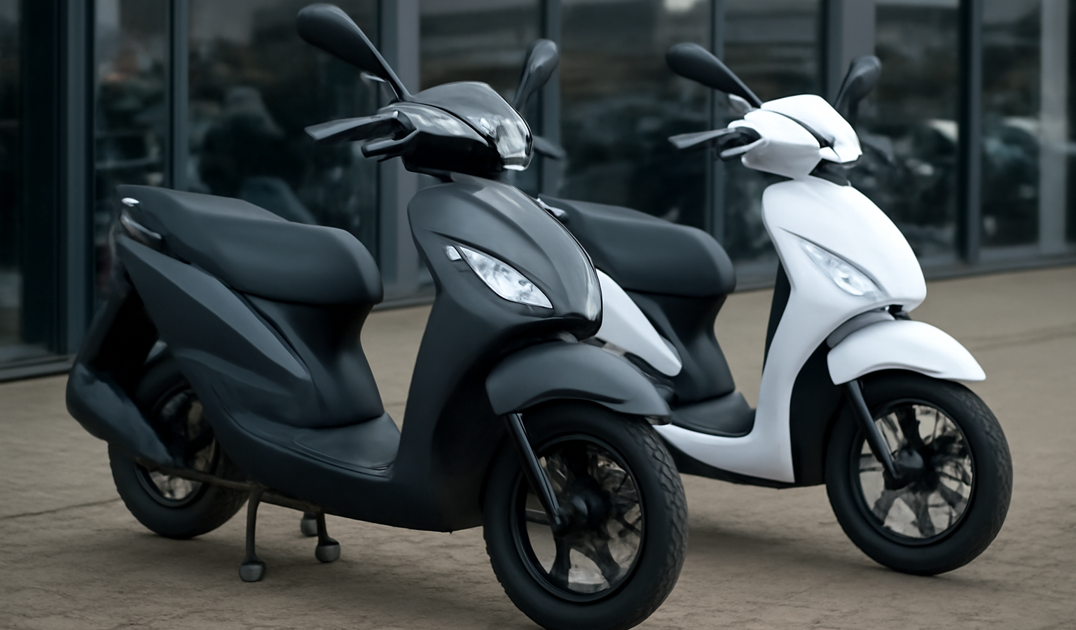 deux scooters alignés devant concession