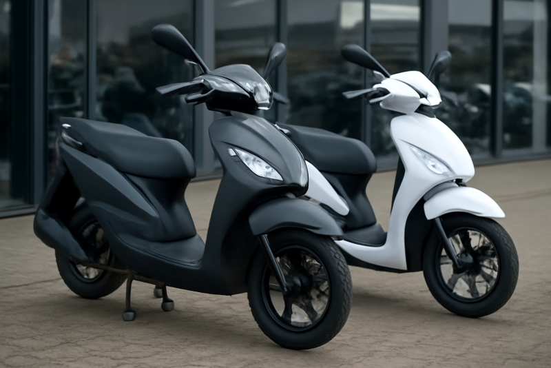deux scooters alignés devant concession