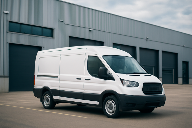 vehicule utilitaire devant entrepot d'entreprise