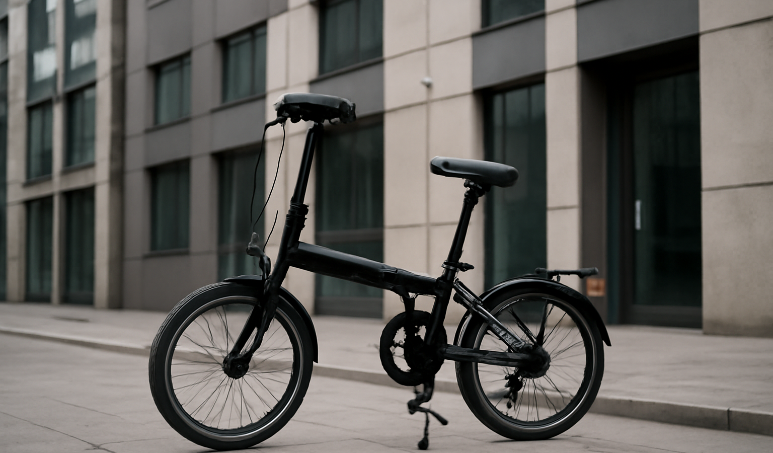 vélo pliant posé devant immeuble urbain
