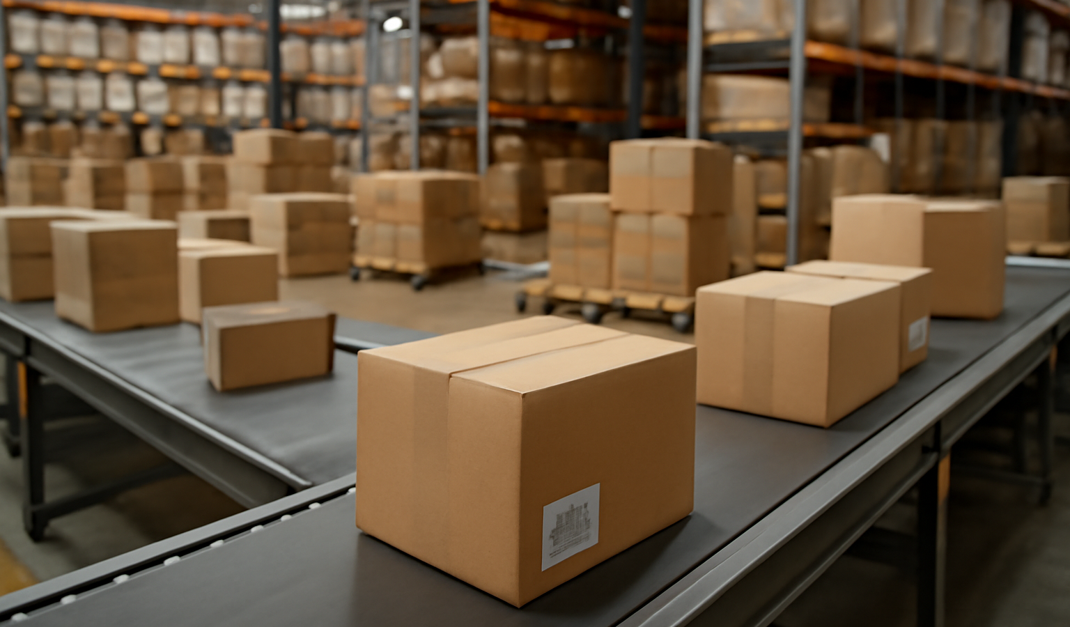 depots colis avec tapis roulant et cartons