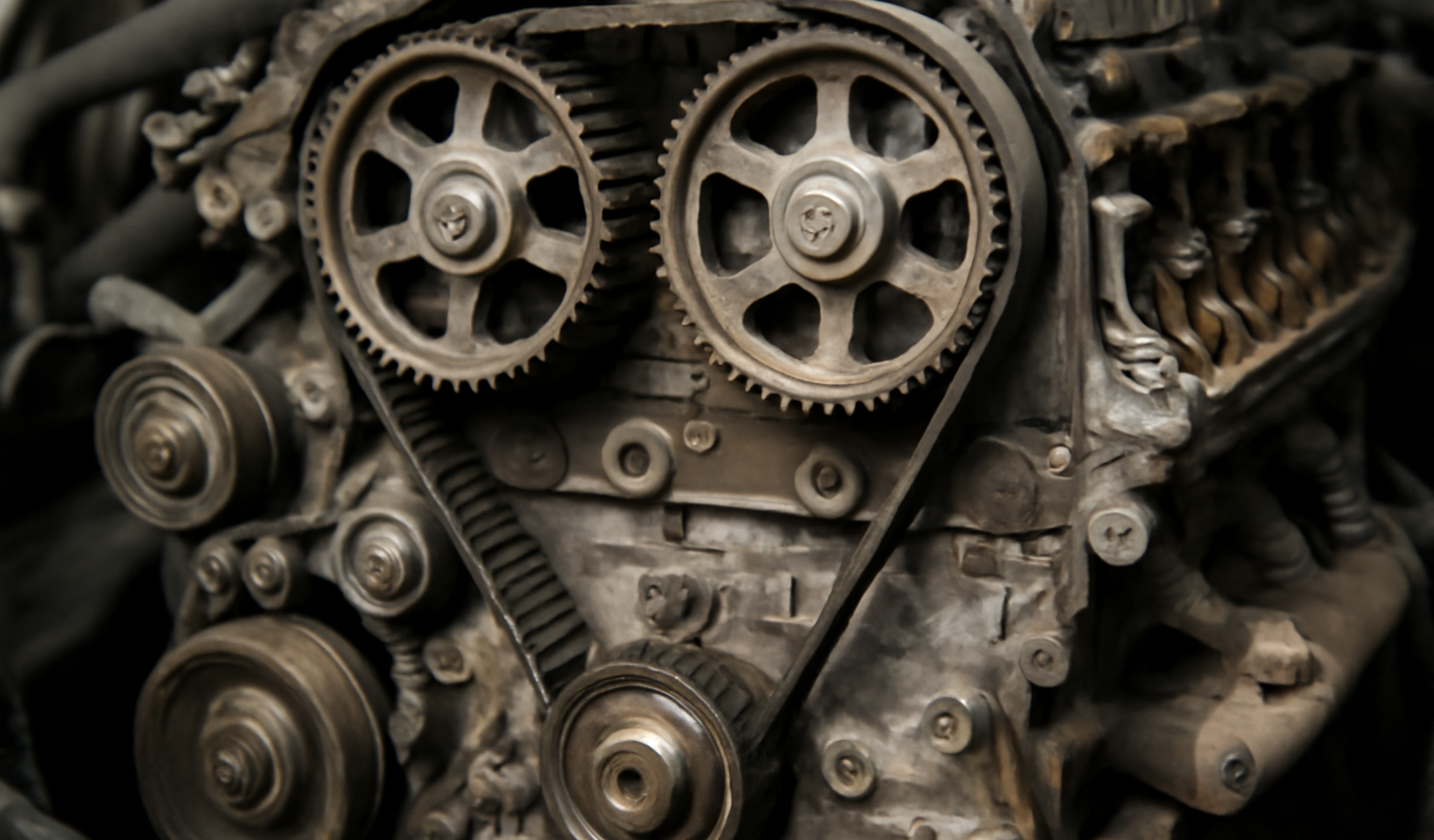 moteur ouvert montrant courroie de distribution