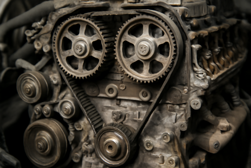 moteur ouvert montrant courroie de distribution