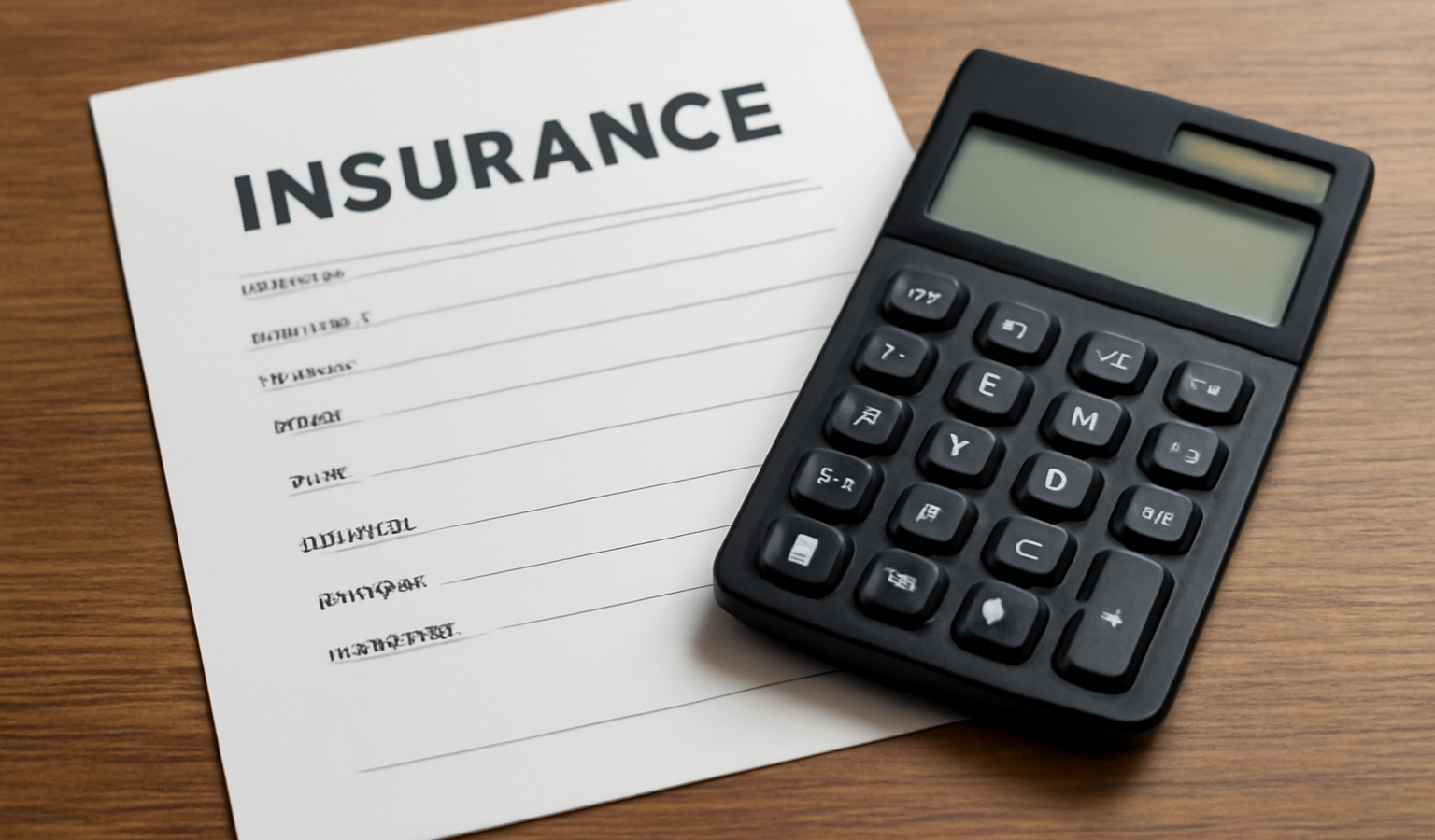 document d'assurance et calculatrice sur table
