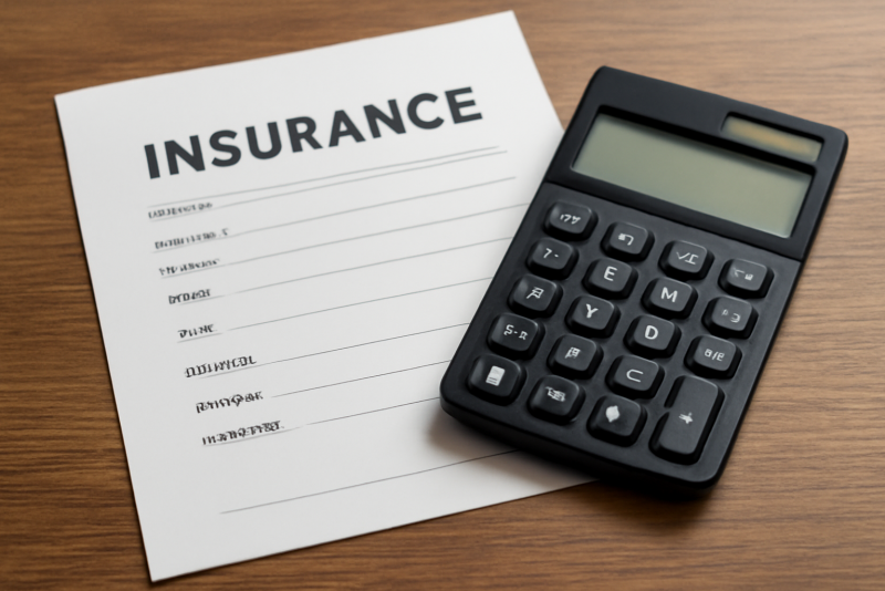 document d'assurance et calculatrice sur table